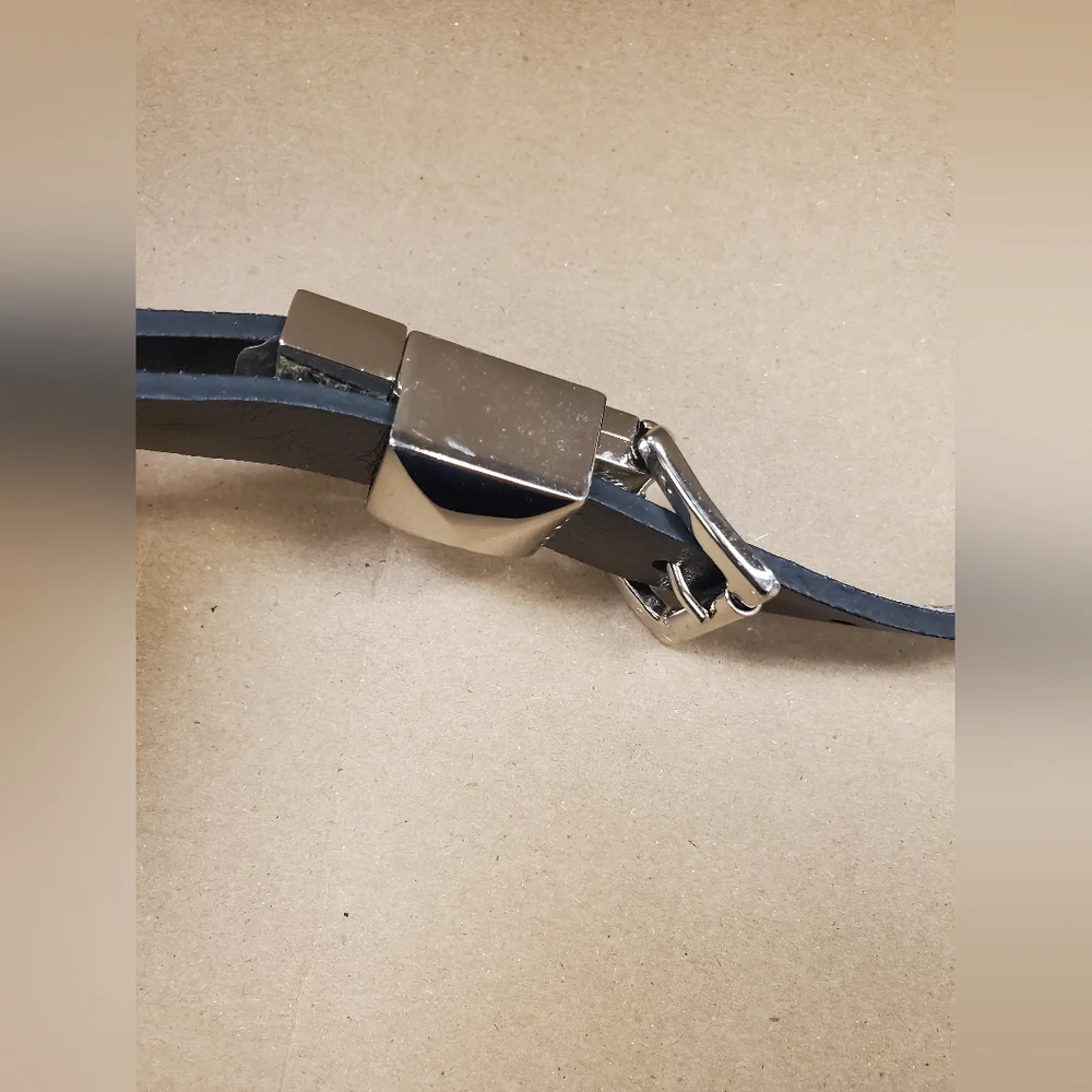 Michael Kors Black Snakeskin Leather Slim Trouser Belt - Picture 6 of 8